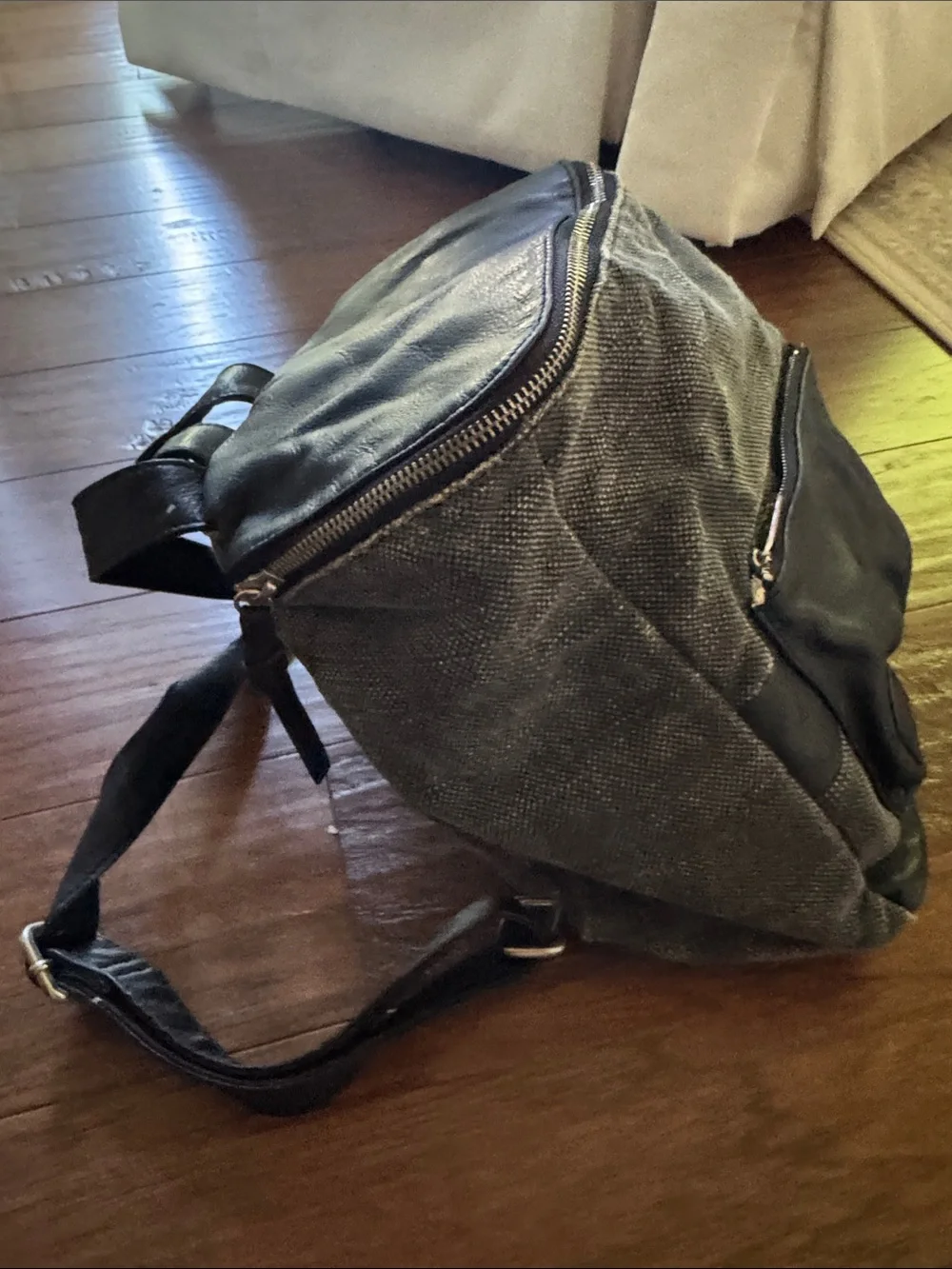 Toms Gray Canvas and Black Leather Backpack - Stylish Everyday Bag
